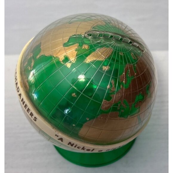 Vintage Team Chadaneers Green & Gold Plastic Globe Bank  For Africas Lights 4.5" - Picture 2 of 8